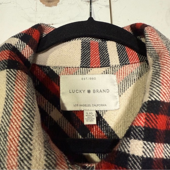 Lucky Brand Plaid Shacket Flannel Oversized Cream Black Red Size Large - Picture 8 of 14